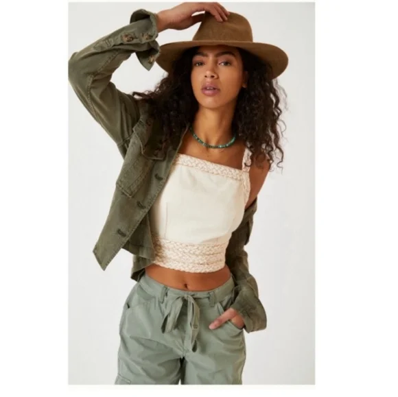 Anthropologie Pilcro Cream Braided Strap Lace Up Crop Tank Size XS - Picture 5 of 7